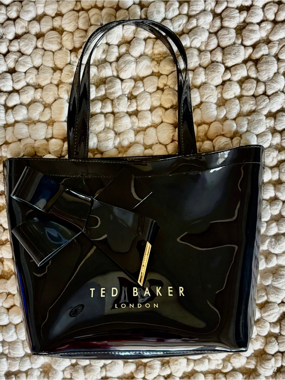 Ted Baker Black Patent Tote with Signature Bow 10”x 10”x 5” deep